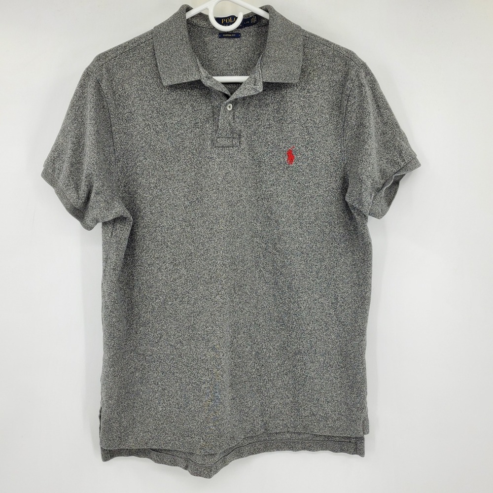 Polo Ralph Lauren‎ Mens Custom Fit Grey Marl Cotton Polo Shirt Size Large